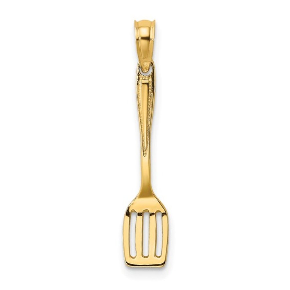14K Yellow Gold 3-D Polished Spatula Cooking Novelty Necklace Charm Pendant chef